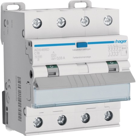 Hager adx466d FI-LS 4P 10kA C-16A 30mA A