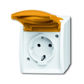 Busch-Jäger SCHUKO® outlet, with orange folding lid alpinwhite 2083-0-0838