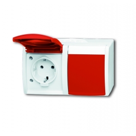 Busch-Jäger SCHUKO® outlet, 2x, con tapas plegables rojas alpinwhite 2084-0-0713
