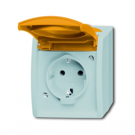 Busch-Jäger SCHUKO® outlet, with orange folding lid grey/bluegreen 2083-0-0820