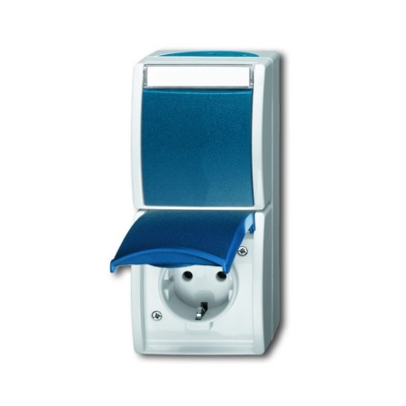 Busch-Jäger Kombination SCHUKO® Steckdose, mit Wippschalter, Aus- und Wechselschaltung grau/blaugrün 1684-0-0316