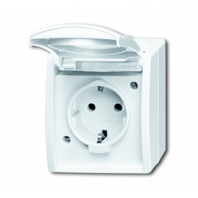 Busch-Jäger SCHUKO® outlet, with hinged lid and labeling field alpinwhite 2083-0-0831