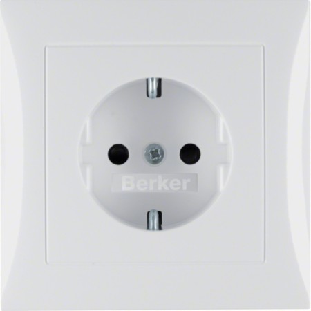 Berker 47428989 S1 Schuko socket with full cover plate polar white glossy