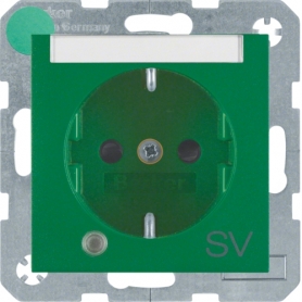 Berker 41101913 S1/B.x Schuko socket with control LED, erh touch protection & imprint SV, green matt