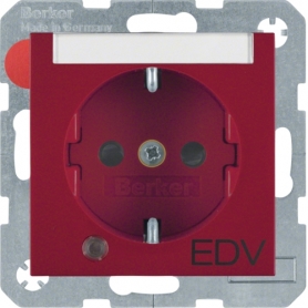 Berker 41101915 S1/B.x Schuko socket with control LED and print EDV red matt