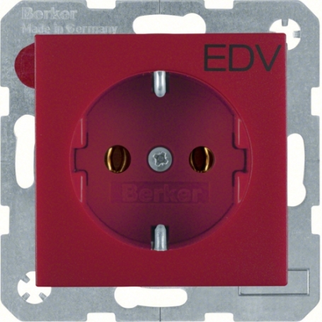 Berker 47431922 S1/B.x Schuko socket avec imprimé EDV rouge mat