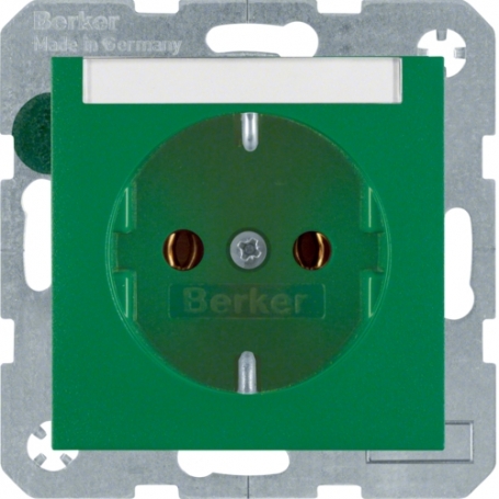 Berker 47501903 S1/B.x Schuko socket with labeling field green matt
