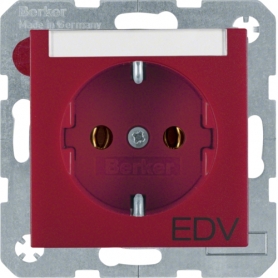 Berker 47501915 S1/B.x Schuko socket with lettering and print EDV, red matt