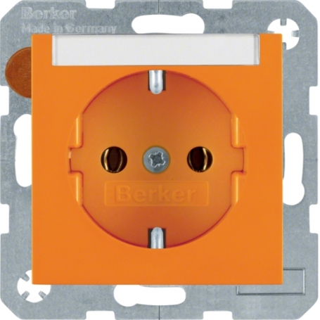 Berker 47508907 S1/B.x Schuko socket with lettering orange shiny