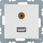 Berker 3315391909 S1/B.x USB 3.5 mm audio socket polar white matt