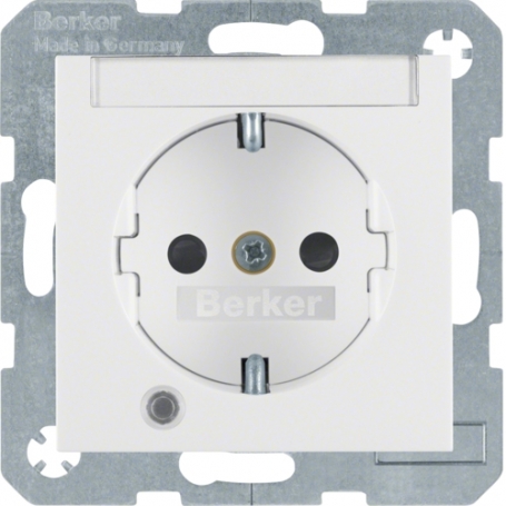 Berker 41108989 S1/B.x Schuko socket with control LED and label field, polar white glossy