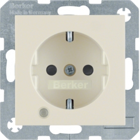 Berker 41108982 S1 Douille Schuko avec contrôle LED et champ d'étiquetage, blanc crème brillant