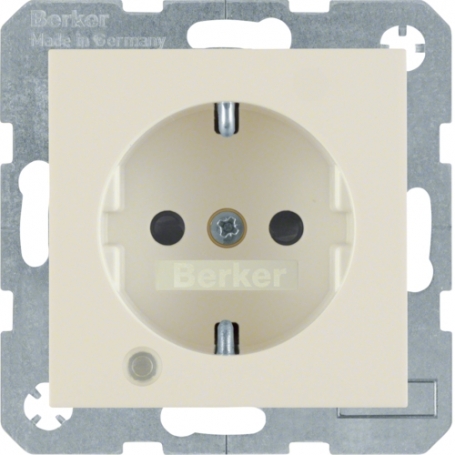 Berker 41108982 S1 vtičnica z nadzorom LED in polje za označevanje, krema bela sijaj