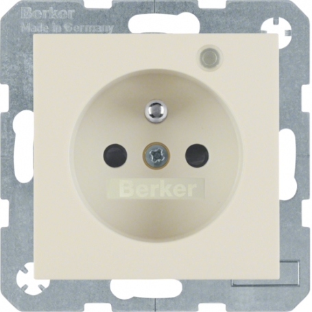 Berker 6765098982 S1 SD s ochranným kontaktným kolíkom a ovládacím LED, krém biely lesk