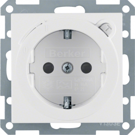 Berker 47081909 S1/B.x Enchufe Schuko con interruptor de protección FI polarwhite matt