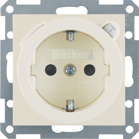 Berker 47088982 S1 Schuko socket avec interrupteur de protection FI, cremeweiss glossy