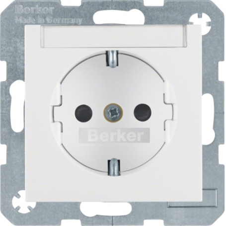 Berker 41498989 S1/B.x Schuko socket with lettering erh.Berührsschutz (children's protection) polarwhite glossy