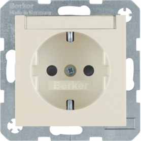 Berker 41498982 S1 Schuko outlet.with font,child protection, with screw terminals, cream white glossy