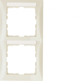 Berker 10128912 S1 frame 2x vertical with labeling field creamwhite glossy