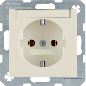 Berker 47508982 S1 Schuko socket with lettering, cream white glossy
