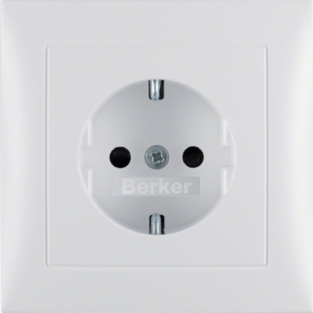 Berker 47229909 S1 Schuko socket avec protection tactile brillante avec plaque de couverture complète, blanc polaire mat