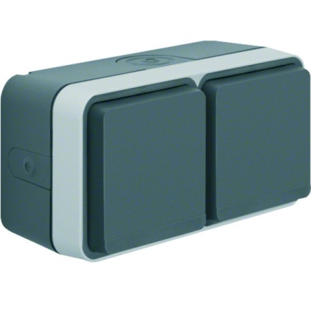 Berker W1 splash 47753525 socket SCHUKO 2 times horizontal with hinged cover 4 line introductions AP W.1 grey/light grey matt I