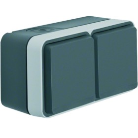 Berker W1 47843515 AP Steckdose mit Klappdeckel 2fach waagrecht W.1 grau matt IP55