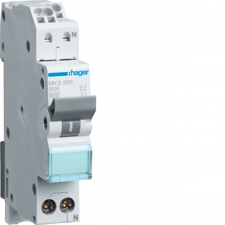 Hager MKS506 Circuit breaker 1P+N 6kA B-6A Quick Connect 1M