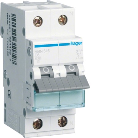 Hager MBN516 LS διακόπτης 16A/1pol+N/B 6kA