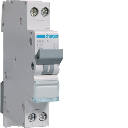 Hager MLN516 LS switch 16A/1pol+N/C 6kA,1TE