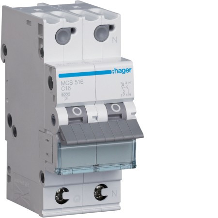 Hager MCS516 LS switch 16A/1pol+N/C 6kA,QC QuickConnect C-16A 2M