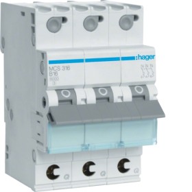 Hager MCS316 LS switch 16A/3pol/C 6kA, QC QuickConnect cable protection switch 3 polig 6kA C-characteristics 16A 3 modules