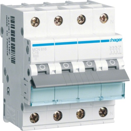 Hager MCN616 LS-διακόπτης 16A/3pol+N/C 6kA