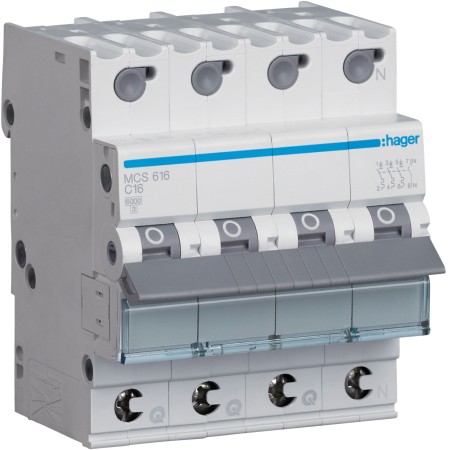 Hager MCS616 LS-διακόπτης 16A/3pol+N/C 6kA,QC C-16A Quick Connect 4M
