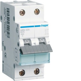 Hager MBN525 LS switch 1p+N, B-25A, 6kA circuit breaker 1polig+N 6kA B-characteristics 25A 2 modules
