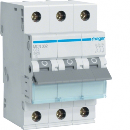 Hager MCN332 LS switch 32A/3pol/C 6kA circuit breaker 3 polig 6kA C-characteristics 32A 3 modules