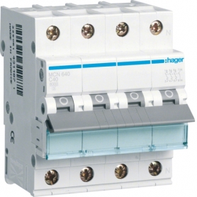 Hager MCN640 LS switch 3P+N 6kA C-40A 4M interruptor de protección de cable 3 polig+N 6kA C-characteristicas 40A 4 módulos
