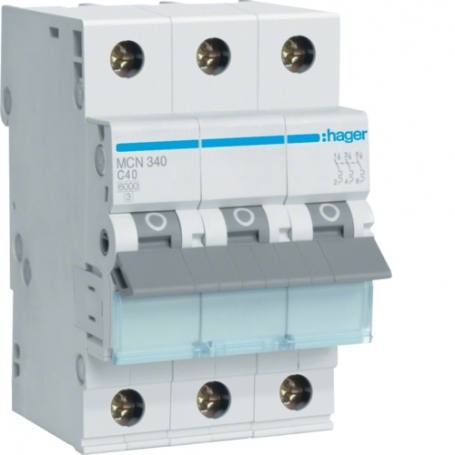 Hager MCN340 LS kapcsoló 40A/3pol/C 6kA áramkör-szakító 3polig 6kA C-karakterisztika 40A 3 modul