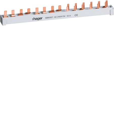 Hager KB663ET phase rail,4pol,10mm2,1FI, 4p +1 LS,3+N+ 6LS,1+N pin rail 4pin 102mm 14PLE
