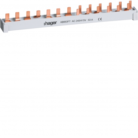 Hager KB663FT-vaiheen rautatie, 4pol, 10mm2, 1FI, 4p +3LS,1p+6LS,1+N pin rautatie 42mm 13PLE