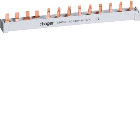 Hager KB663DT phase rail, 4 pole, 10mm2,1FI,4p +9LS,1+N 13PLE
