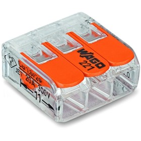 Wago 221-413 COMPACT-Verbindungsklemme für alle Leiterarten; 3-Leiter-Klemme; mit Betätigungshebeln