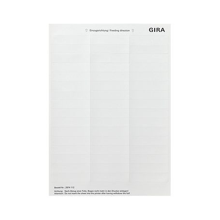 Gira 2874112 feuilles d &apos; inscription 15,8 x 67 accessoires mmPure blanc