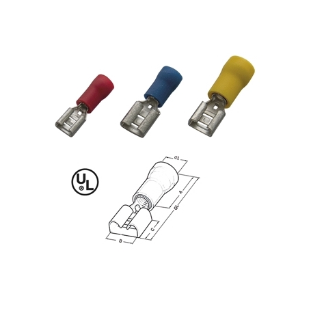 Haupa 260380 Flat plug sleeve punainen eristetty 0,5-1,0/2, 8x05 PVC (100 kappaletta)