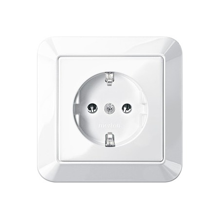 Merten MEG2301-1019 SCHUKO-Steckdose mit voller Abdeckplatte, Steckklemmen, polarweiß glänzend, 1-M