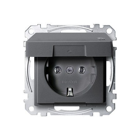 Merten MEG2314-0414 SCHUKO-Steckdose mit Klappdeckel, IP44, BRS, Steckklemmen, anthrazit, System M