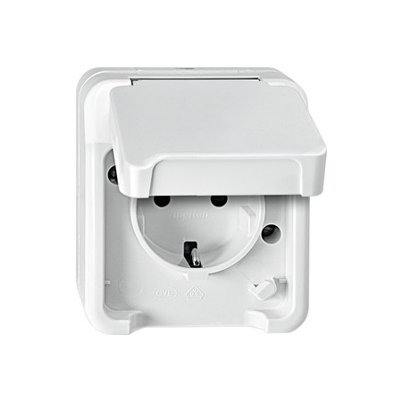 Merten MEG2300-8019 SCHUKO-Steckdose mit erhöhtem Berührungsschutz, polarweiß, AQUASTAR