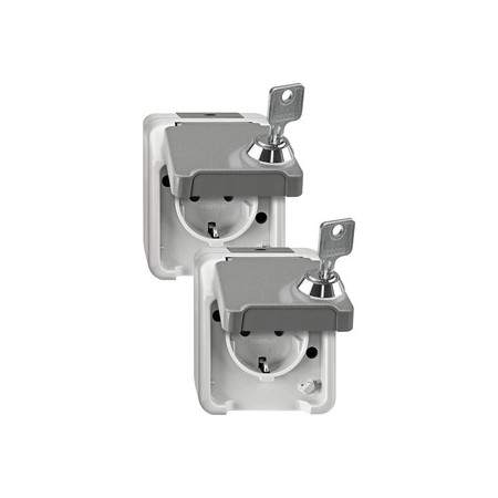 Merten MEG2424-8029 SCHUKO-Steckdose, abschl. m. 2 gleichen Schl./2er-Set, lichtgrau, AQUASTAR