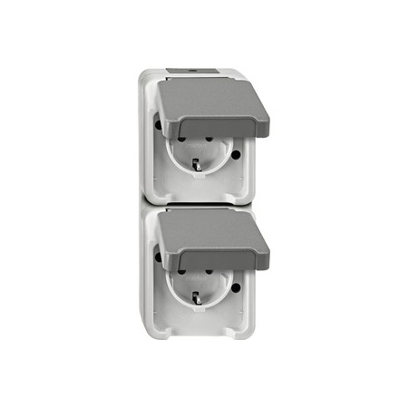 Merten MEG2329-8029 SCHUKO-Doppel-Steckdose, senkrecht angeordnet, lichtgrau, AQUASTAR