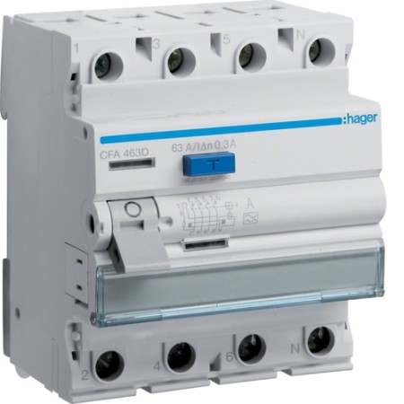 Hager CFA463D Fehlerstromschutzschalter 4 polig 6kA 63A 300mA Typ A